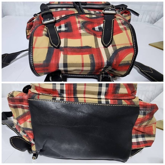 Authentic BURBERRY Vintage Check Graffiti Print Medium Rucksack Backpack Antique - Picture 9 of 13